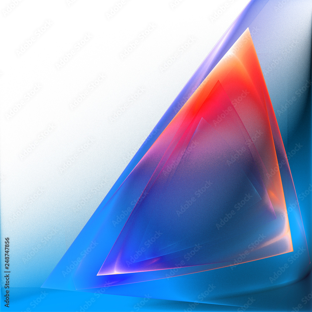 Poster blue and red transparent fractal triangle on a white. raster illustration