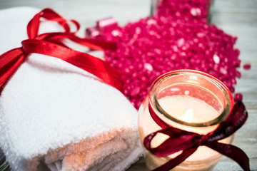 candle on red wax background