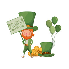 happy patricks day label with leprechaun character