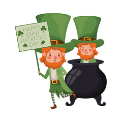 happy saint patricks day label with leprechauns character