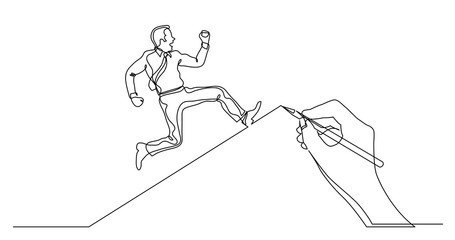 hand drawing business concept sketch of man running on career ladder