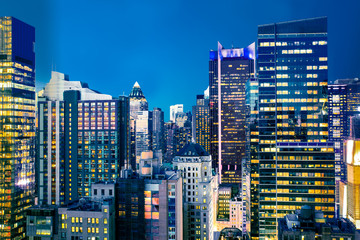 Fototapeta na wymiar New York City night cityscape of buildings with lights from Manhattan