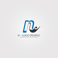Obraz premium initial N letter logo template with people,vector logo for business corporate, element , illustration -vector