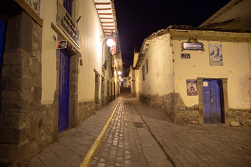Cusco, Peru, -January 2019 streets of the city of Cusco Peru night