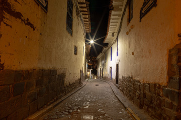 Cusco, Peru, -January 2019  streets of the city of Cusco Peru night