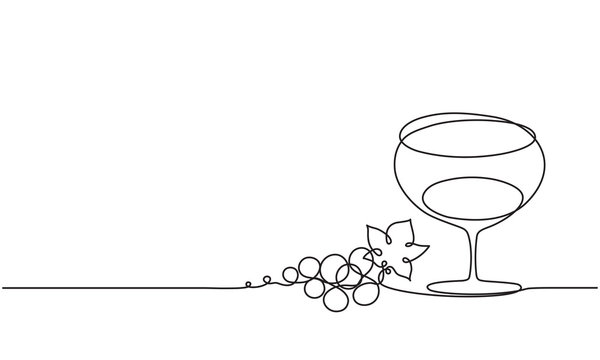 recommend clip art: A glass of wine and a bunch of grapes. Drawing by a continuous line