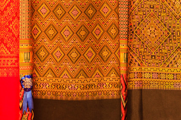 Colorful of native thai style silk. Beautiful handmade woven fabrics thai silk fabric textured