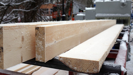 Sawmill. The process of processing logs in the sawmill equipment . Wood work . Woodworking.