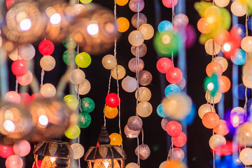 Beautiful curtain line of LED lighting with bokeh at night. Abstract line of LED light bokeh...