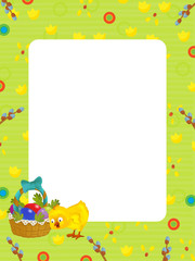 cartoon scene with kid easter chicken painting with frame on white background - illustration for children