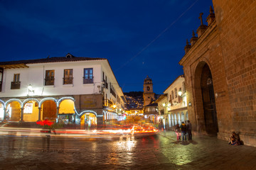 Cusco, Peru, -January 2019  streets of the city of Cusco Peru night