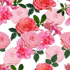 Floral seamless pattern with pink rose -vector