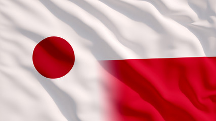 Waving Japan and Poland Flags