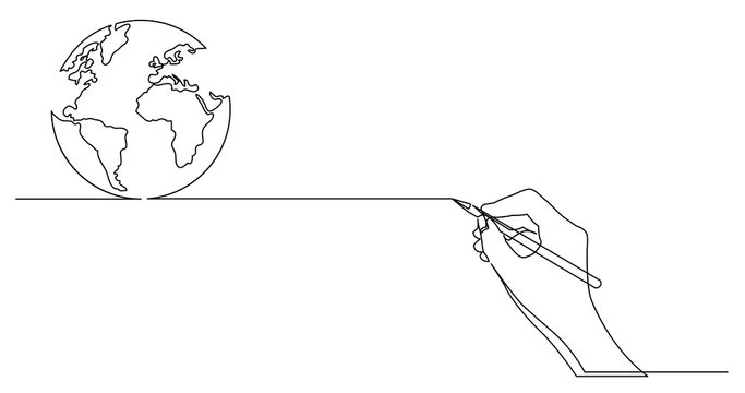 hand drawing business concept sketch of planet earth globe