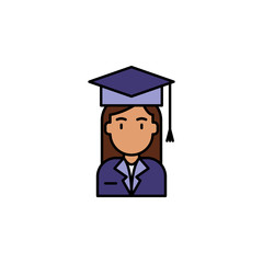 education, graduation cap, woman icon. Element of feminism illustration. Premium quality graphic design icon. Signs and symbols collection icon for websites, web design