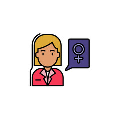 girl, women's day, speech bubbles, avatar icon. Element of feminism illustration. Premium quality graphic design icon. Signs and symbols collection icon for websites, web design