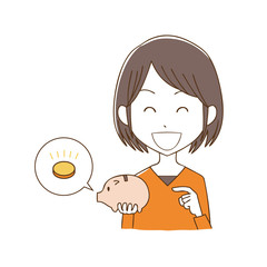女性　お金　貯金　貯金箱　