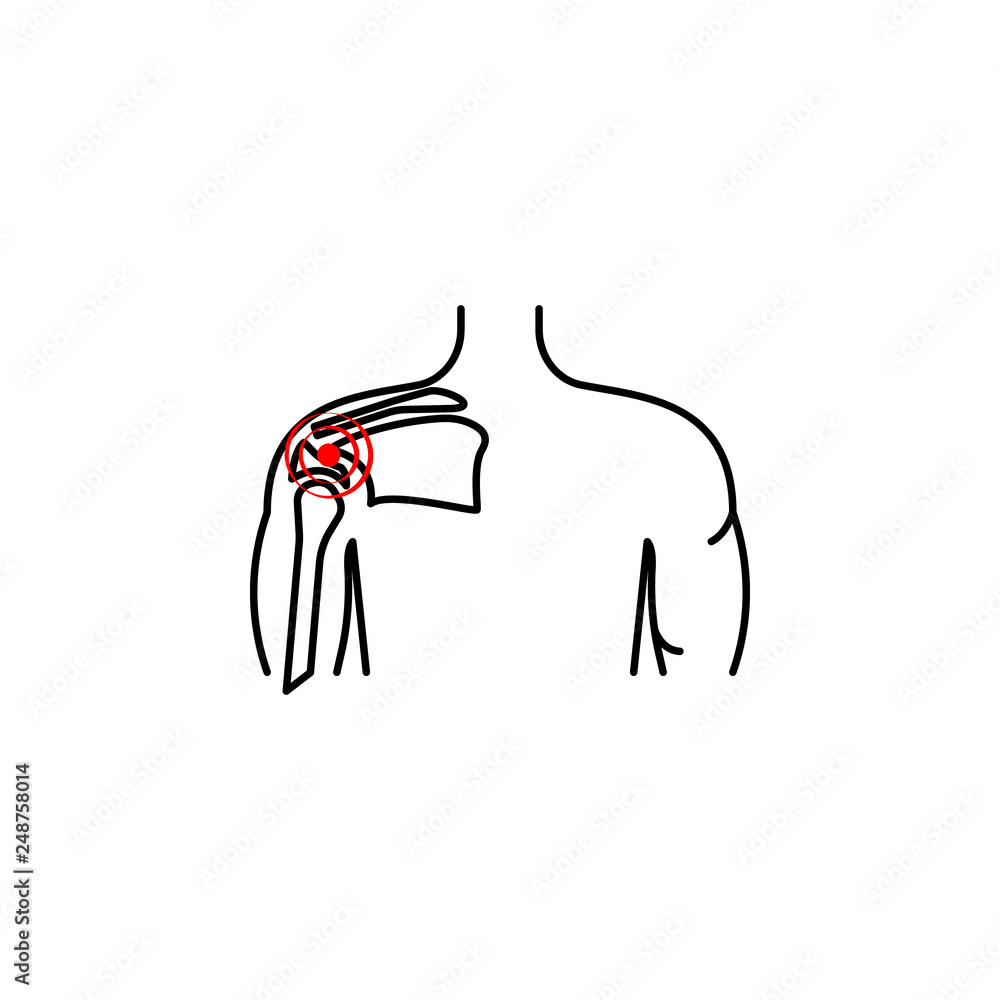 Poster shoulder problems, pain icon. element of health care for mobile concept and web apps icon. thin line
