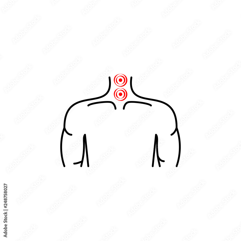 Poster neck problems, pain icon. element of health care for mobile concept and web apps icon. thin line ico