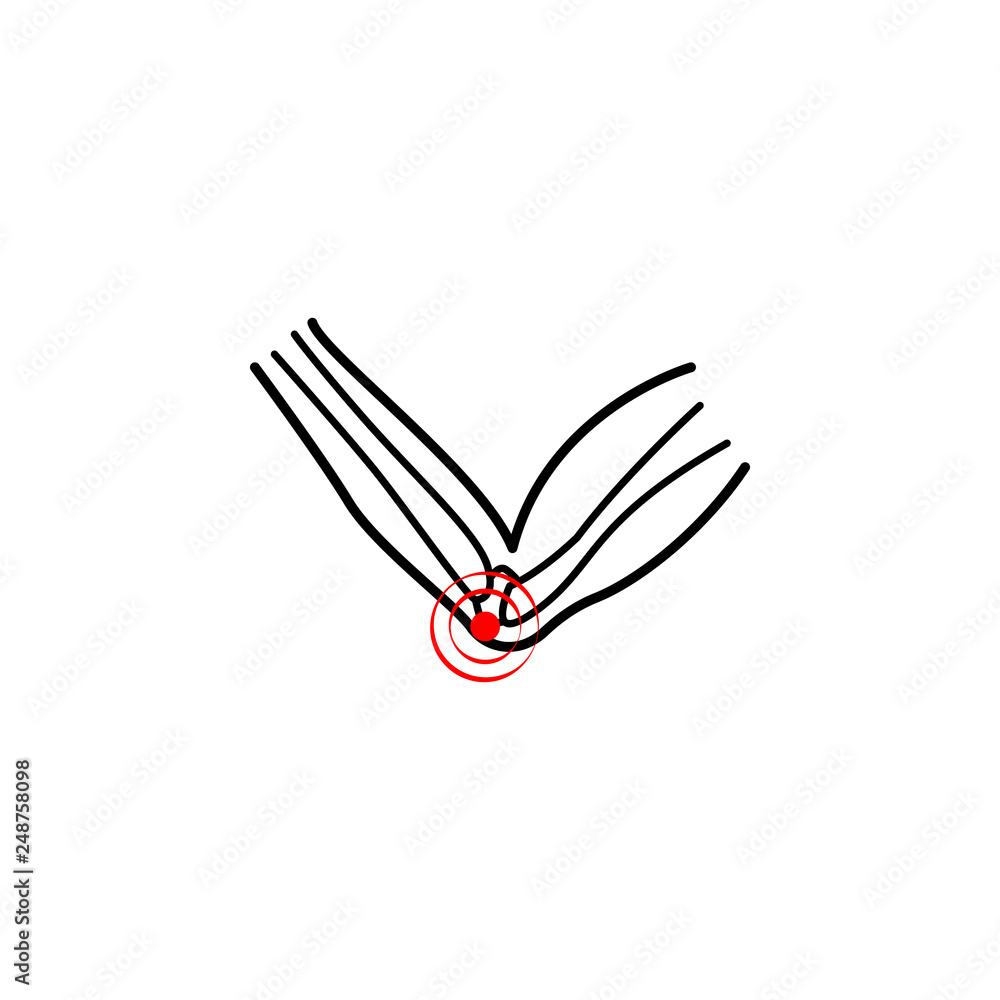 Poster elbow problems, pain icon. element of health care for mobile concept and web apps icon. thin line ic