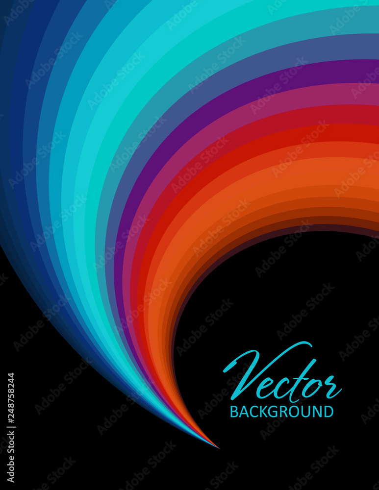 Poster Color trail. Template with multicolored curl on black