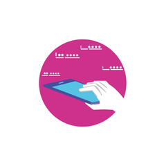 hand with smartphone in frame circular