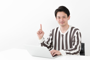 portrait of casual asian man on white background