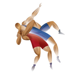 Freestyle wrestling. Fight two athletes. Raster graphics