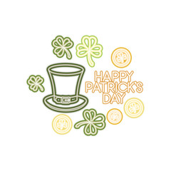 happy patricks day label with clover and elf hat icons