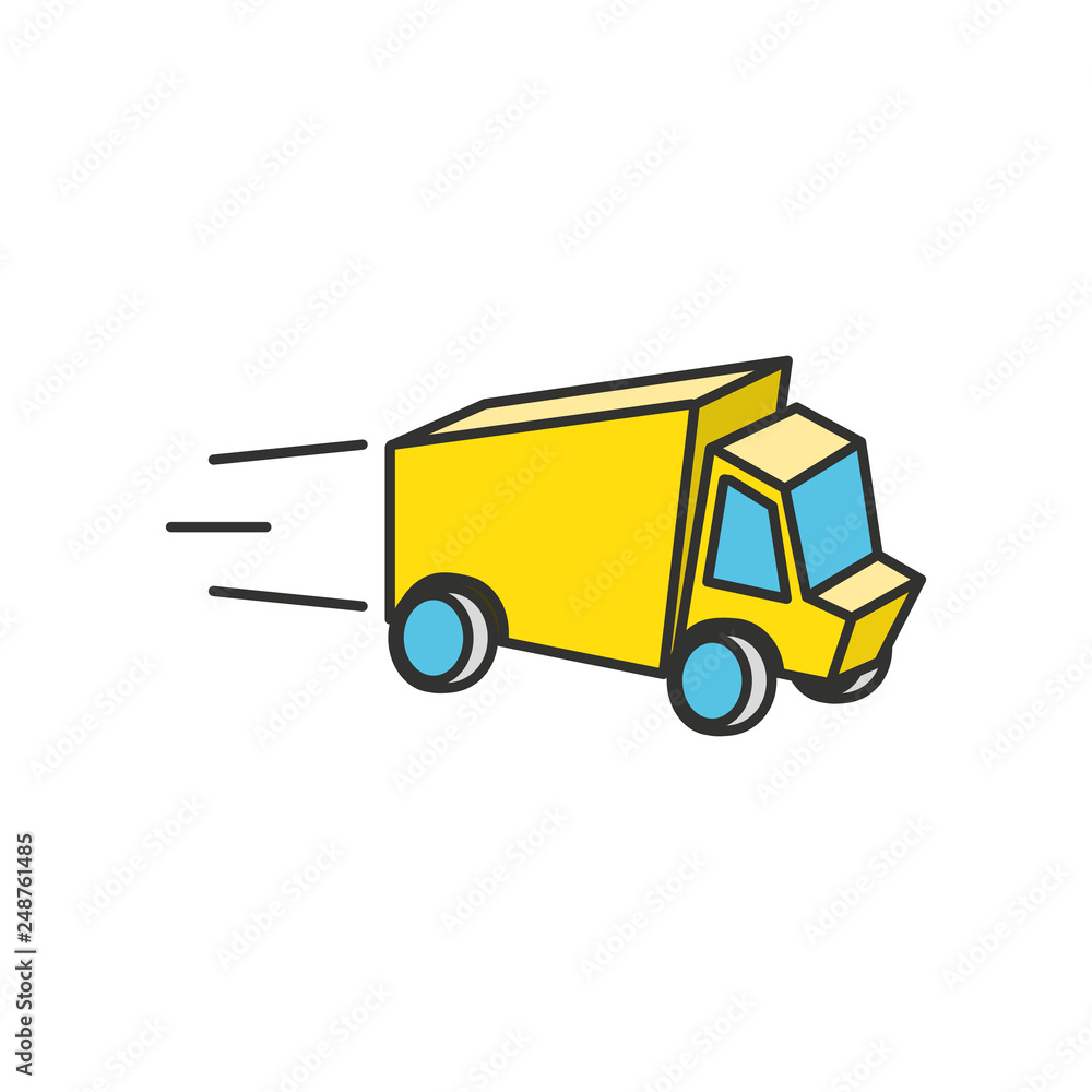 Poster delivery service truck isolated icon