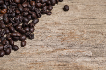 Coffee beans on plank for add text background