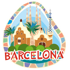 Tourist sticker Barcelona. Vector graphics - obrazy, fototapety, plakaty