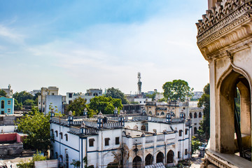 View of the Old City by the Ancient Charminar Mosque in Hyderabad, India