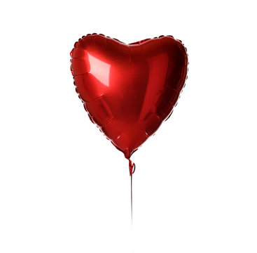 Single big  red heart balloon object for birthday party or valentines day isolated on a white
