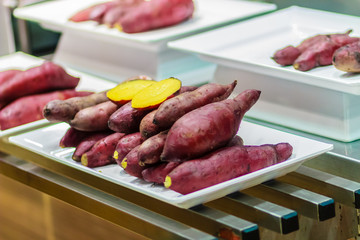 Yakiimo, Traditional Japanese Sweet Potato Roasted for Sale in the restaurant.