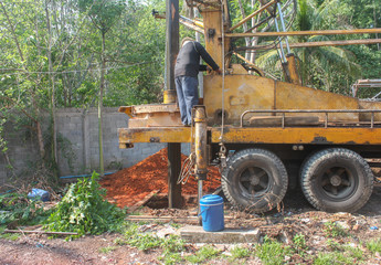 Fototapeta na wymiar Water Well Drilling, Dig a well for water, Groundwater hole drilling machine, boreholes