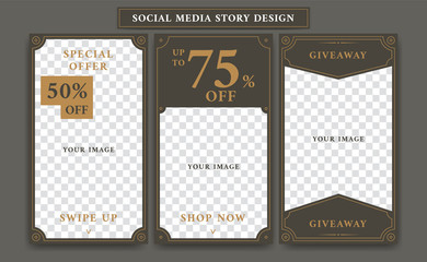 Social media story design template in vintage artdeco retro frame style for giveaway or product discount promotion - obrazy, fototapety, plakaty