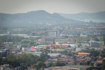 Beautiful landscape view of Phuket city from Khao Rang viewpoint, small hill in Phuket city, Thailand.