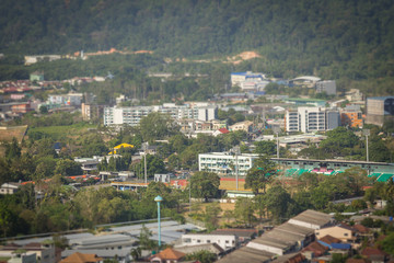 Beautiful landscape view of Phuket city from Khao Rang viewpoint, small hill in Phuket city, Thailand.