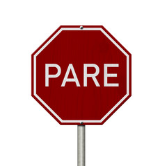 Red and white Pare stop sign