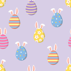 ute Easter eggs and bunny ears seamless pattern. Holiday background.