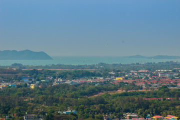 Beautiful landscape view of Phuket city from Khao Rang viewpoint, small hill in Phuket city, Thailand.