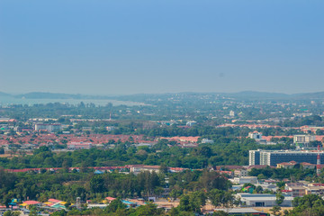 Beautiful landscape view of Phuket city from Khao Rang viewpoint, small hill in Phuket city, Thailand.