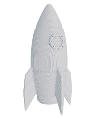3d printed rocket isolated on white background