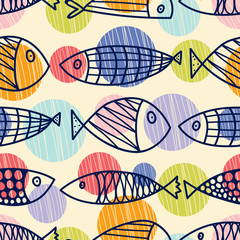 Cute fish.  Kids line background. Seamless pattern. Can be used in textile industry, paper, background, scrapbooking.