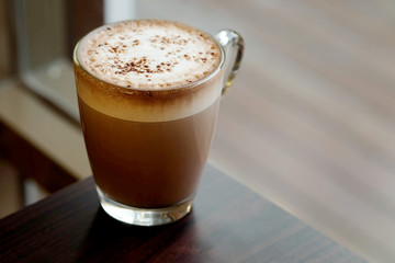 Hot chocolate with milk foam and space for write wording, high nutrition hot drink sold in coffee shop and bakery shop