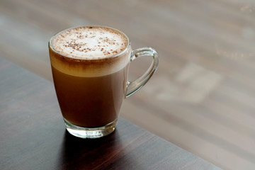 Hot chocolate with milk foam and space for write wording, high nutrition hot drink sold in coffee shop and bakery shop
