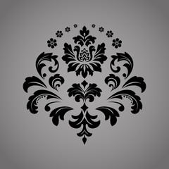 Damask graphic ornament. Floral design element. Black vector pattern