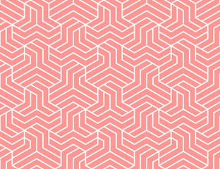 Abstract geometric pattern with stripes, lines. Seamless vector background. White and pink ornament. Simple lattice graphic design