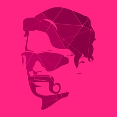 Hairstyle and mustache. Gentlmen haircuts and shaves. Portrait of a man wearing sunglasses. Textured by lines and dots pattern